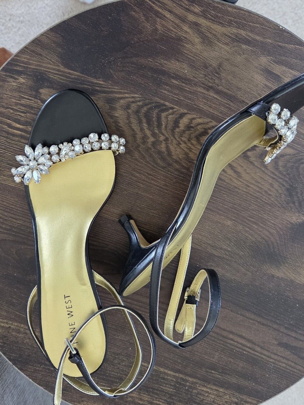 Nine West Black Sandals with Crystal Floral Accent - Picture 2 of 3